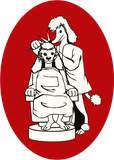 Poodle giving a haircut to a lion-like creature, both in a red oval.