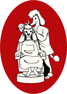 Poodle giving a haircut to a lion-like creature, both in a red oval.
