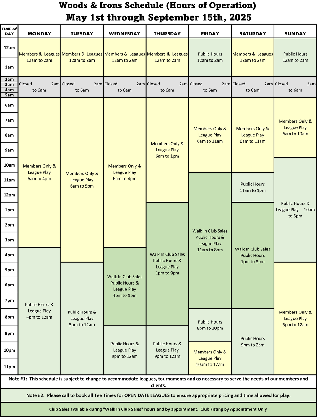 Hours of Operation - May 1st 2025 Through September 15th 2025 Hours of Operation - May 1st 2025 Through September 15th 2025