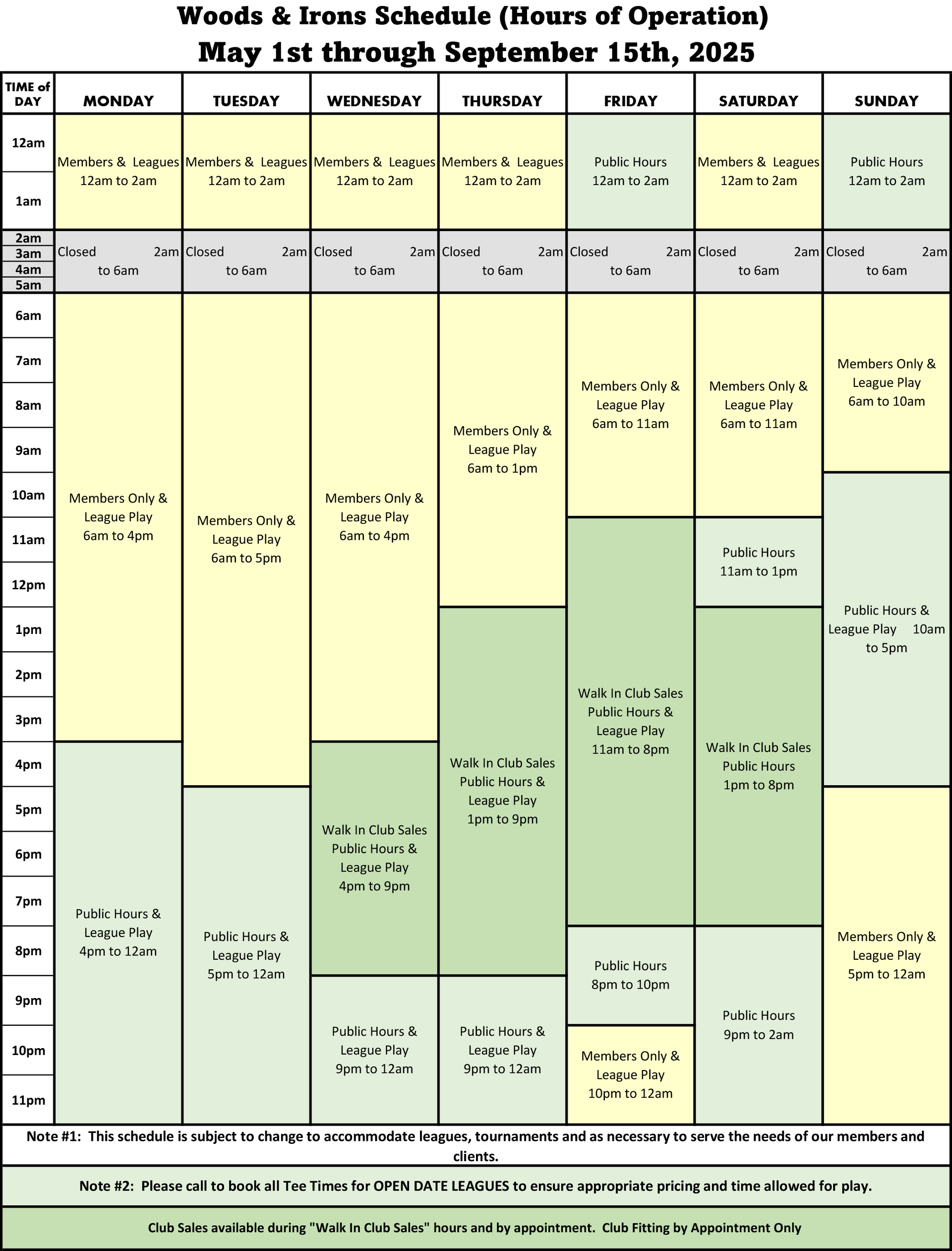 Hours of Operation - May 1st 2025 Through September 15th 2025 Hours of Operation - May 1st 2025 Through September 15th 2025