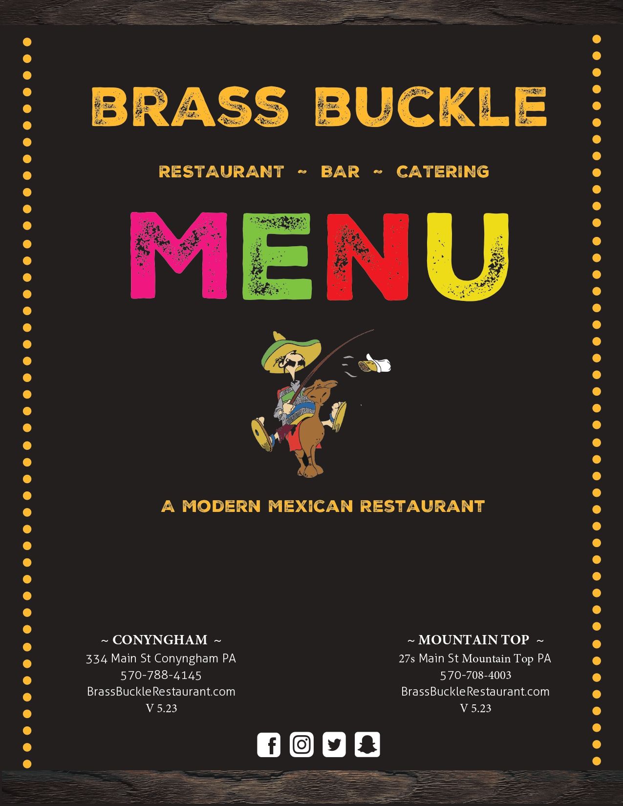 Lunch & Dinner Menu Mountain Top, PA Brass Buckle Restaurant