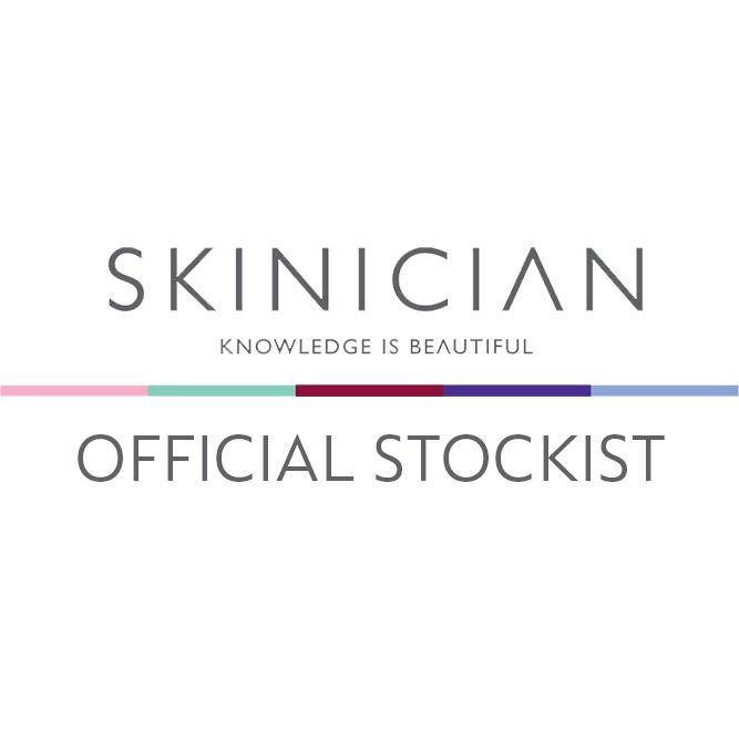 Skinician Official Stockist logo with a colorful line and text.
