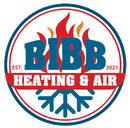BIBB Heating & Air logo in blue and red with flames and a snowflake, EST. 2021