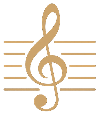 Musical note floating in the air on a white background.