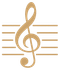 Musical note floating in the air on a white background.