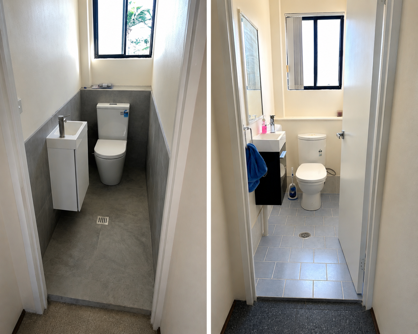 Narrow Hallway View of Two Small Bathrooms — Port Macquarie Plumbing In Port Macquarie, NSW