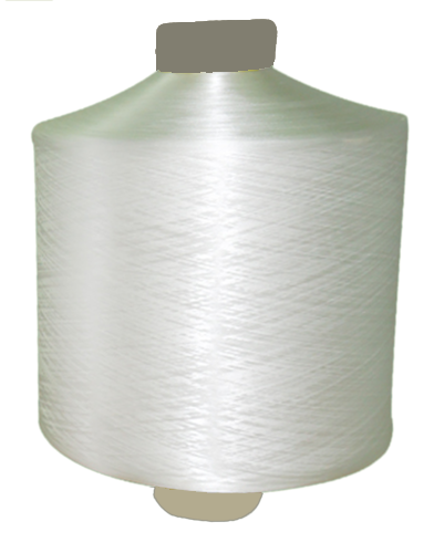 A spool of white yarn on a white background.
