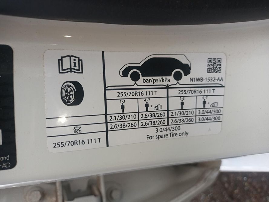A White Car with a Tire Pressure Sticker on It — South West 4WD Wreckers In Brisbane, QLD