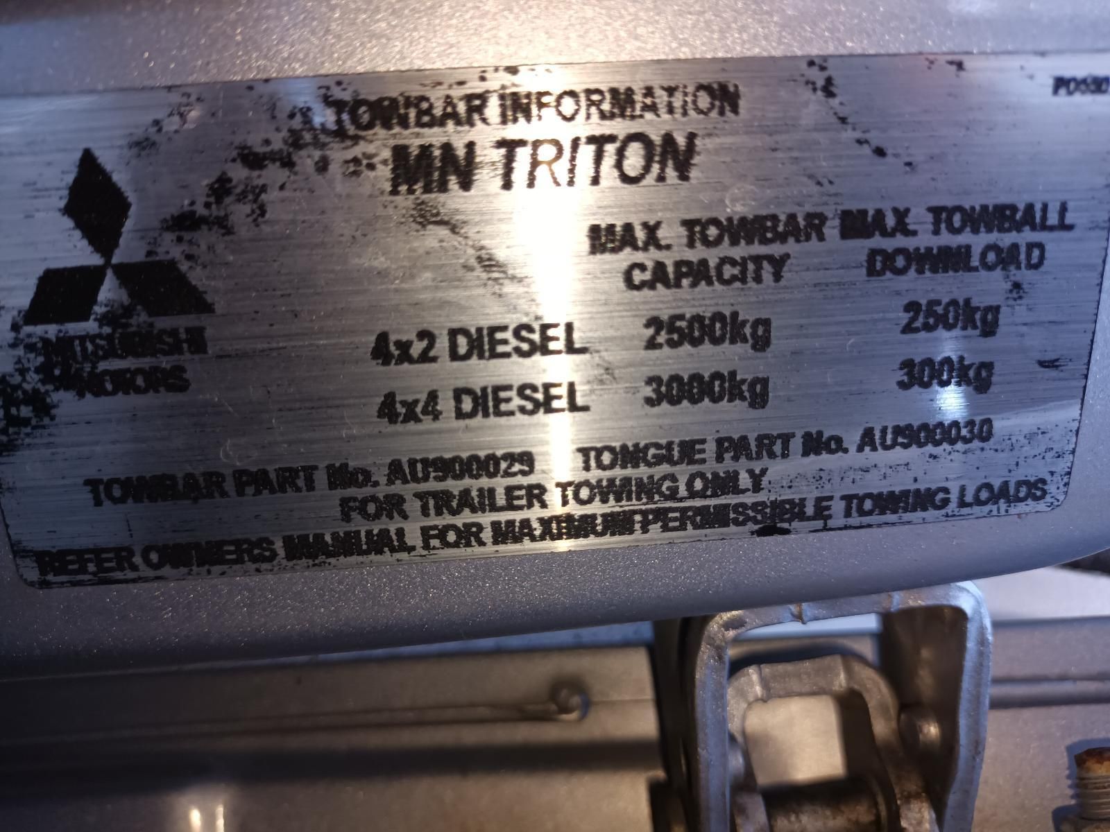 A Close Up of a Mitsubishi Triton Towbar Information — South West 4WD Wreckers In Brisbane, QLD