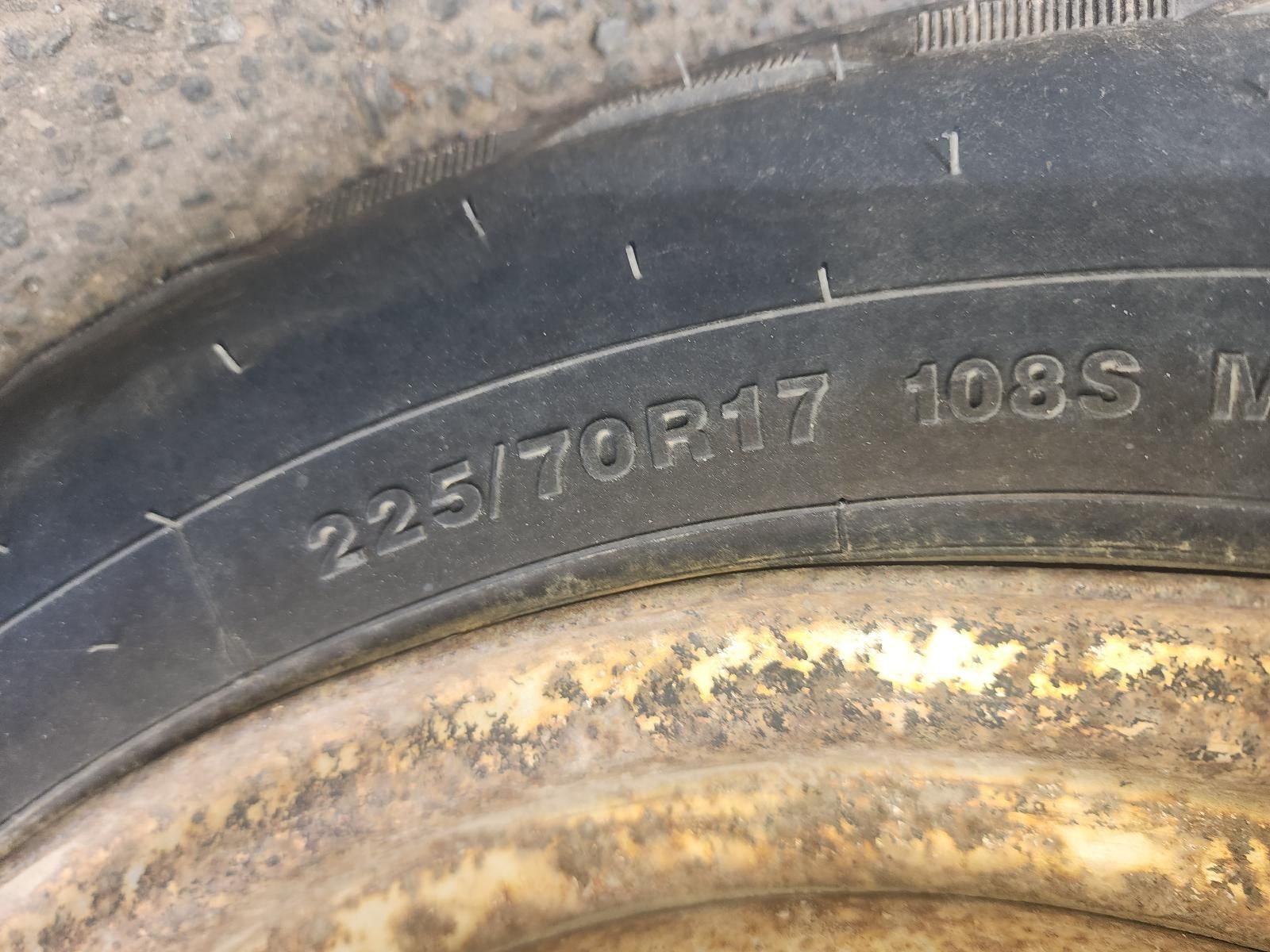 Close-up of a Worn Tire Sidewall Labeled 225/70r17 108s — South West 4WD Wreckers In Harristown, QLD