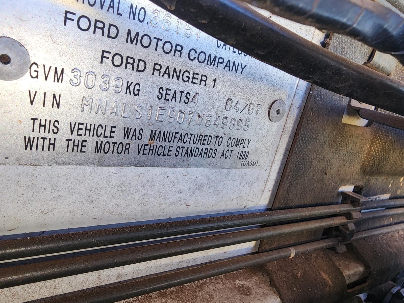 Close-up of a Ford Motor Company Vehicle Identification — South West 4WD Wreckers In Harristown, QLD
