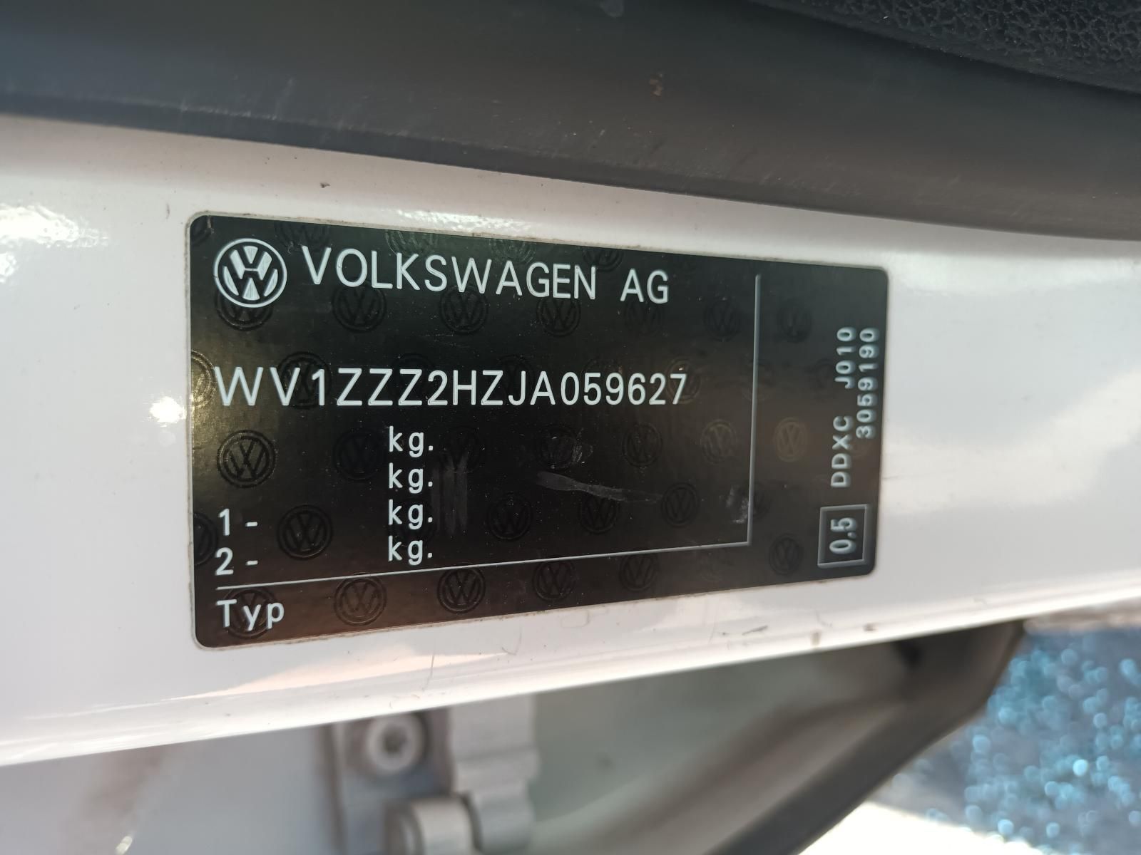 Volkswagen Ag Vehicle Identification Plate with Vin — South West 4WD Wreckers In Harristown, QLD