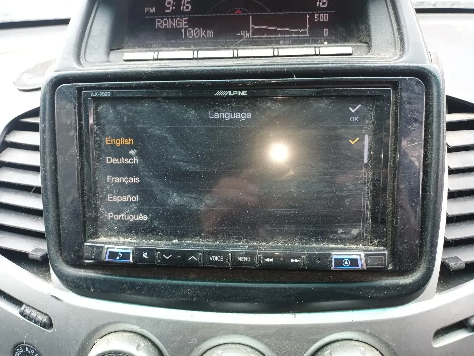 Car Dashboard Screen Displaying Language Selection Options — South West 4WD Wreckers In Harristown, QLD
