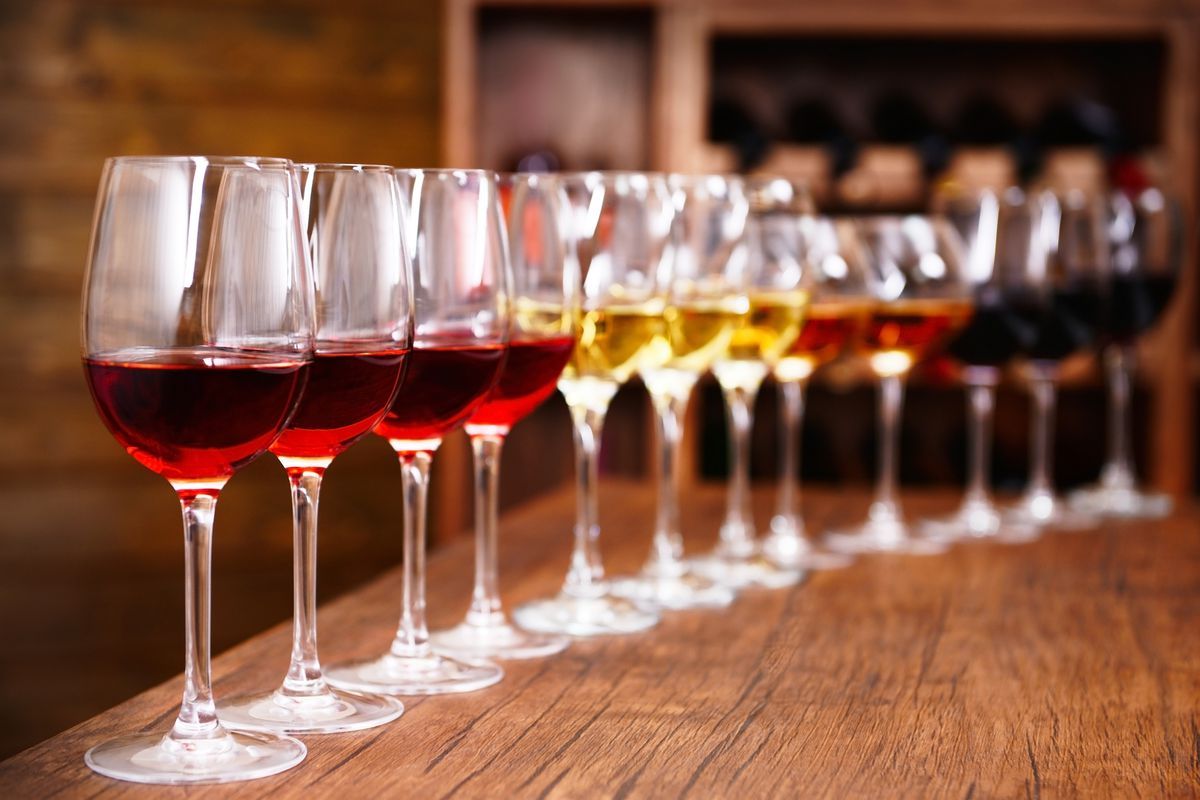 Wine Glasses with wine on table