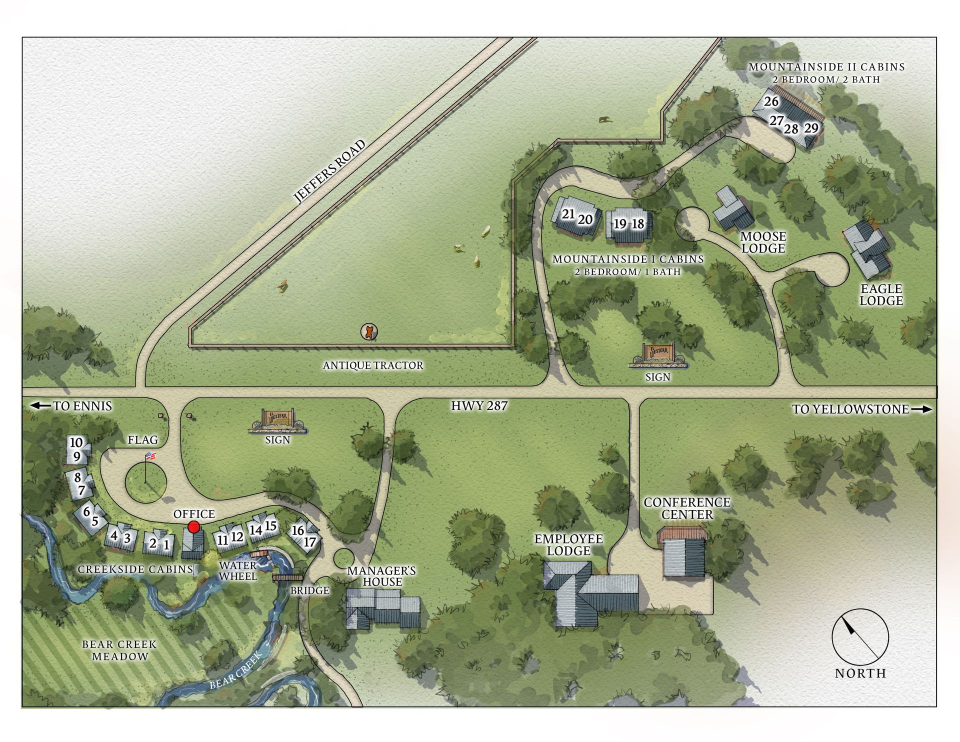 An aerial property map view of a farm with houses and trees