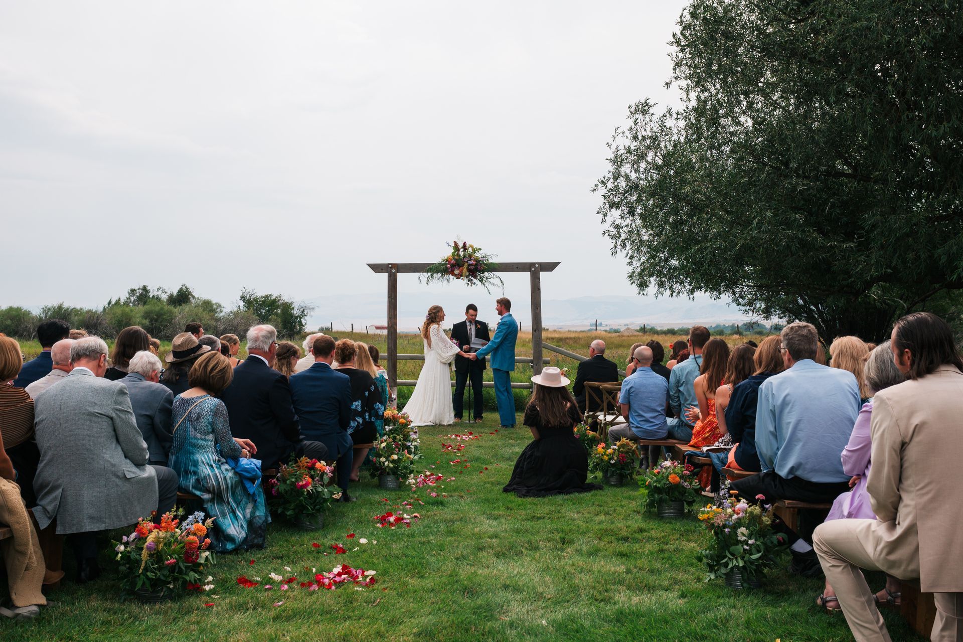 Outdoor wedding ceremony on Bear Creek Meadow