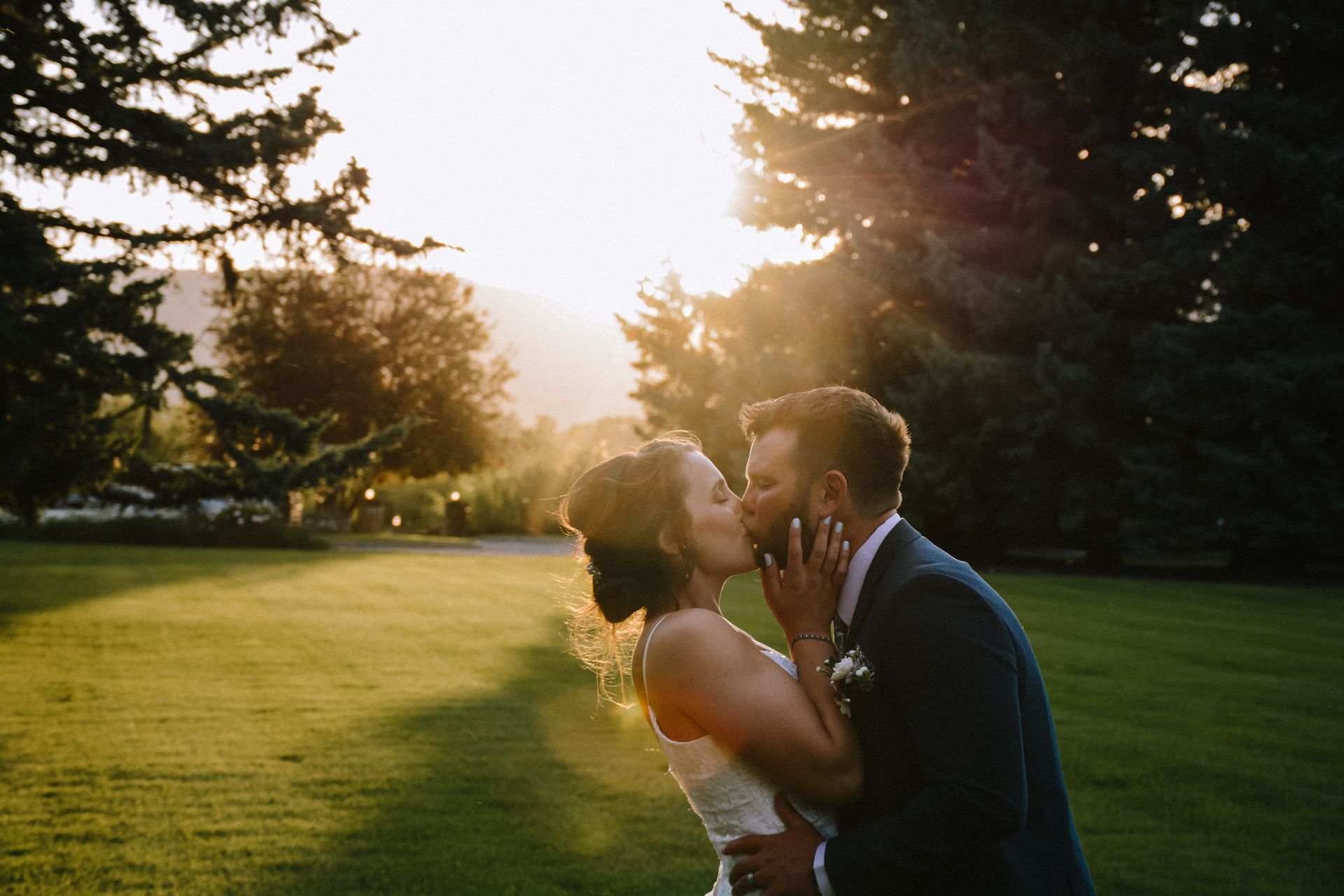 Bride and groom with beautiful outdoor background at El Western