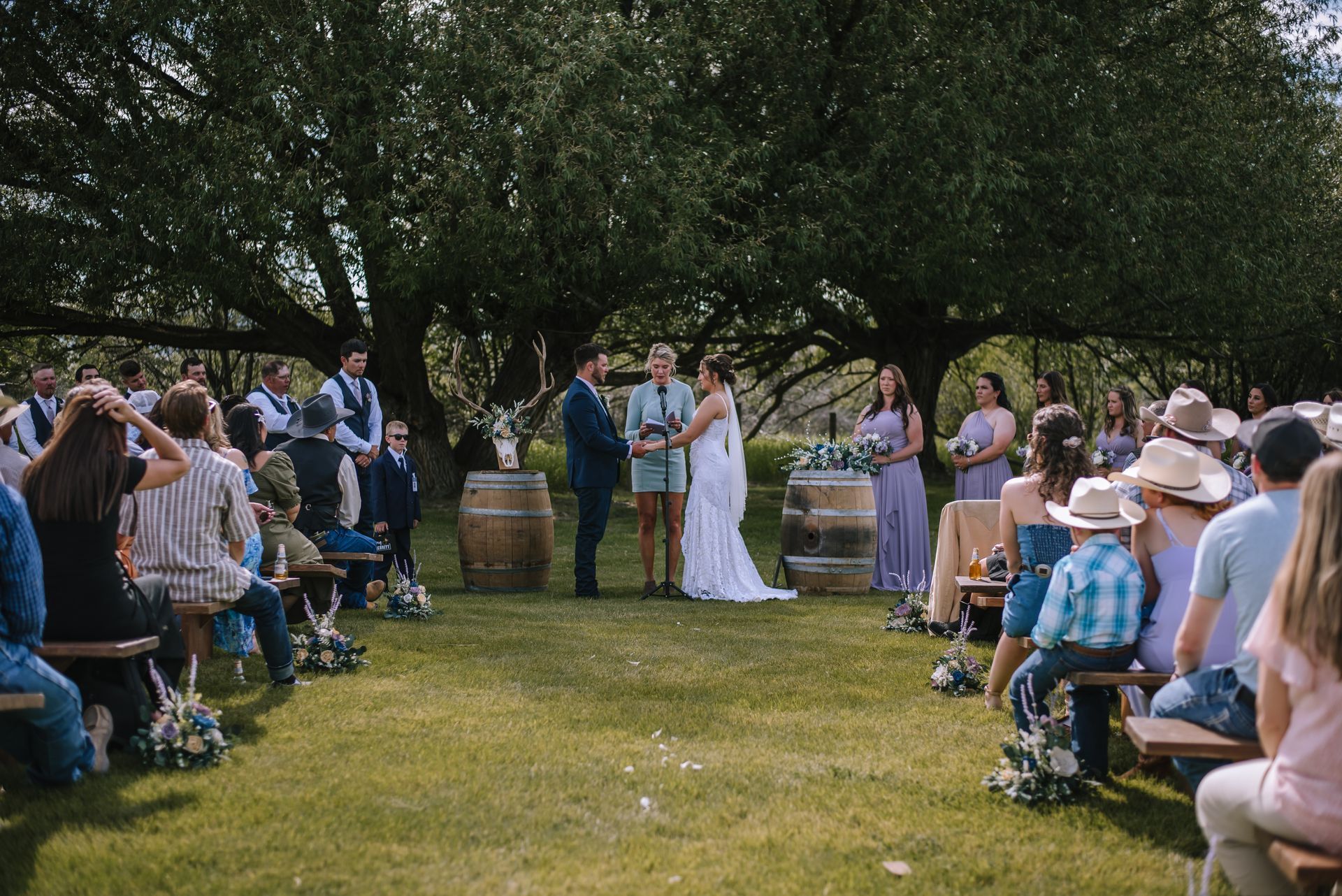 Wedding ceremony facing lovely trees