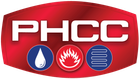 PHCC logo in red with white lettering and three circular icons for water, heat, and HVAC lines