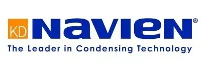Navien logo with orange KD icon and blue wordmark, “The Leader in Condensing Technology” tagline