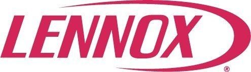 Lennox logo in pink with stylized oval swoosh on a white background