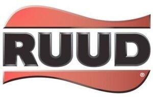 RUUD logo in bold black letters with red wave accents above and below