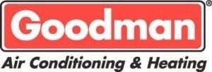 Goodman Air Conditioning & Heating logo on a red and white sign