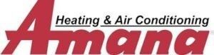 Amana Heating & Air Conditioning logo with red stylized text and gray subheading