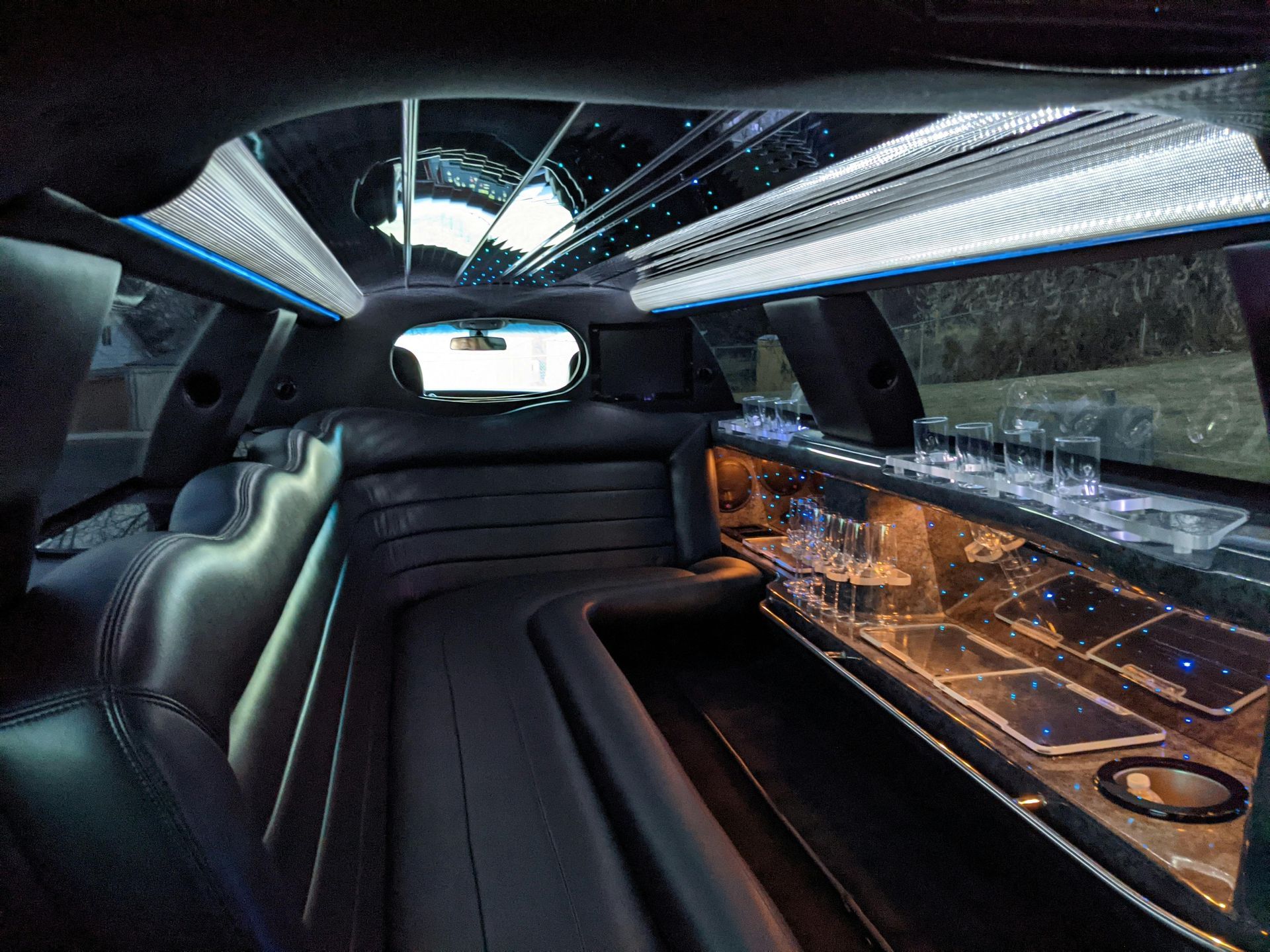 An interior of a luxury limousine