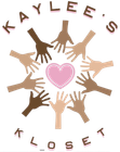 Logo for Kaylee’s Kloset with multicolored hands circling a pink heart