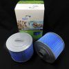 Two blue and white cylindrical air filters with a product box, likely for a pet water fountain.