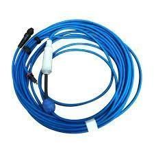 Blue coiled pool cleaner cable with attached sensors and connectors.