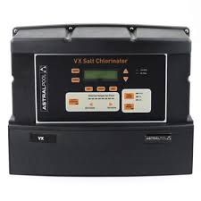 Salt chlorinator system with a control unit and a cell.