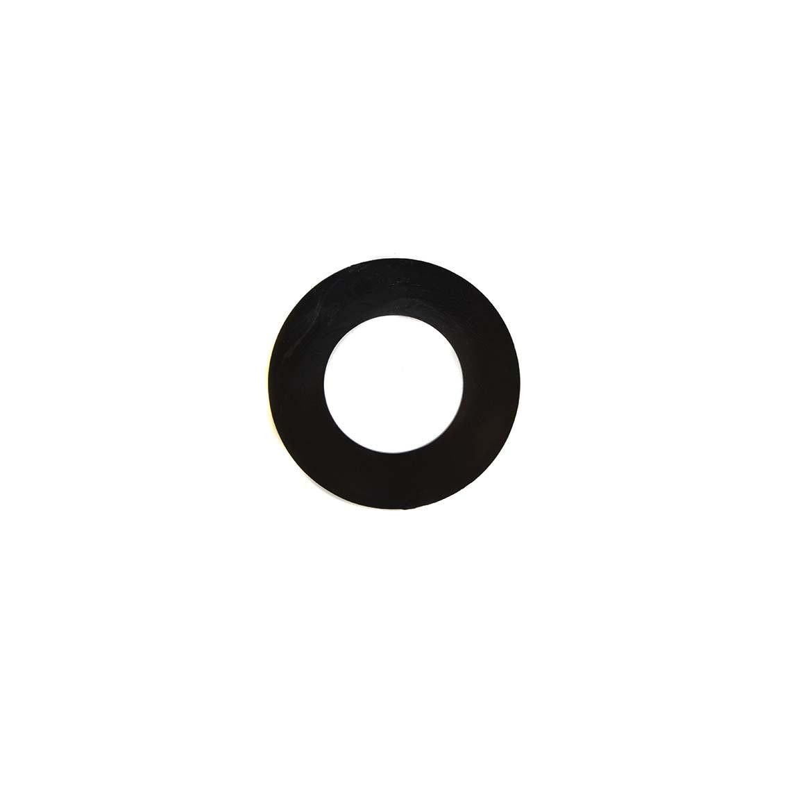 Black circular washer with a hole in the center.
