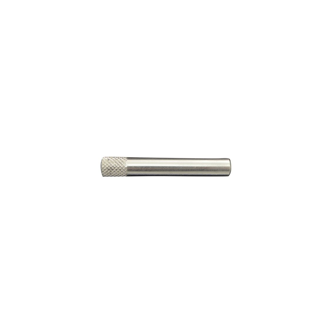 Silver metal dowel pin with a knurled end.