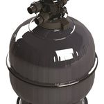 Dark gray pool filter with black multiport valve.