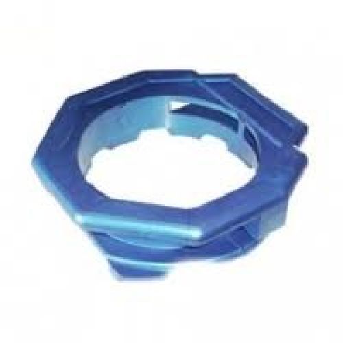 Blue octagonal plastic ring with slots.