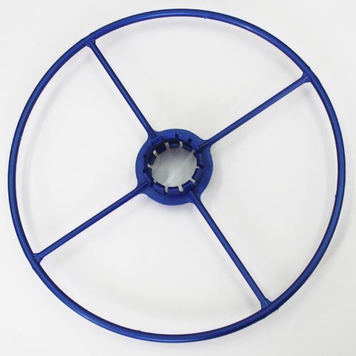 Blue plastic reel with four spokes and a central hub.
