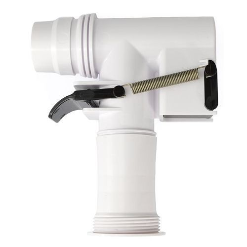 White plastic vacuum hose connector with black lever and spring.