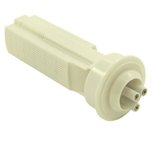 Off-white cylindrical electrical component with three prongs.