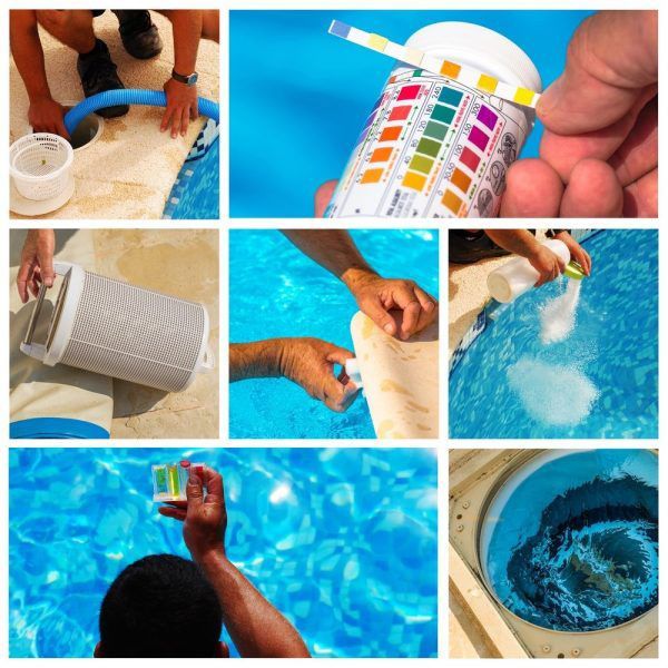 A Man Worker And Cleaning The Swim Pool — Pool Cleaning Services in Wagga Wagga, NSW