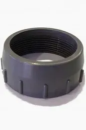 Gray PVC threaded pipe fitting.