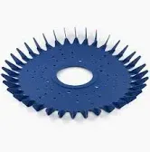 Blue, circular pool skimmer disc with many pointed edges.