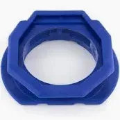 Blue, hexagonal-shaped plastic bushing.