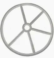 Gray circular frame with five spokes radiating from a small central hole.