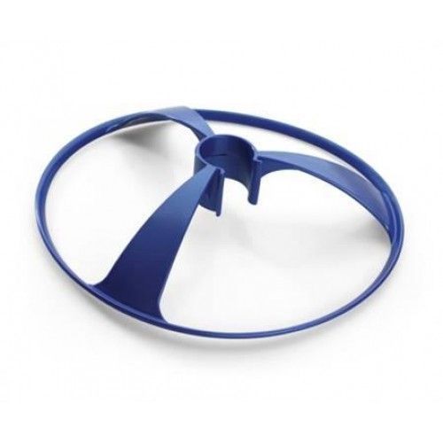 Blue plastic frisbee-like toy with a central stem and three curved arms.