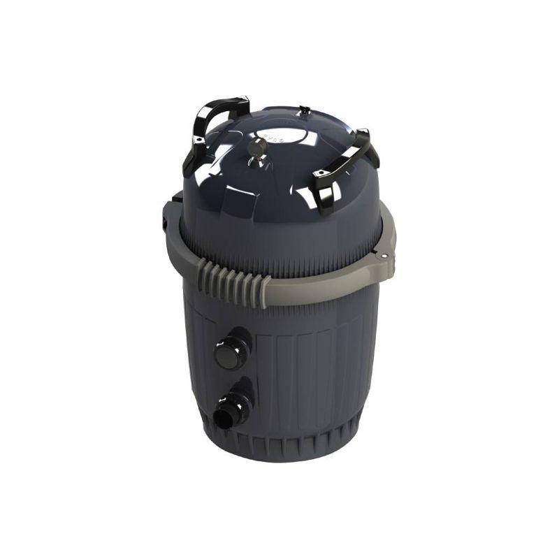 Dark gray pool filter with gray handle.