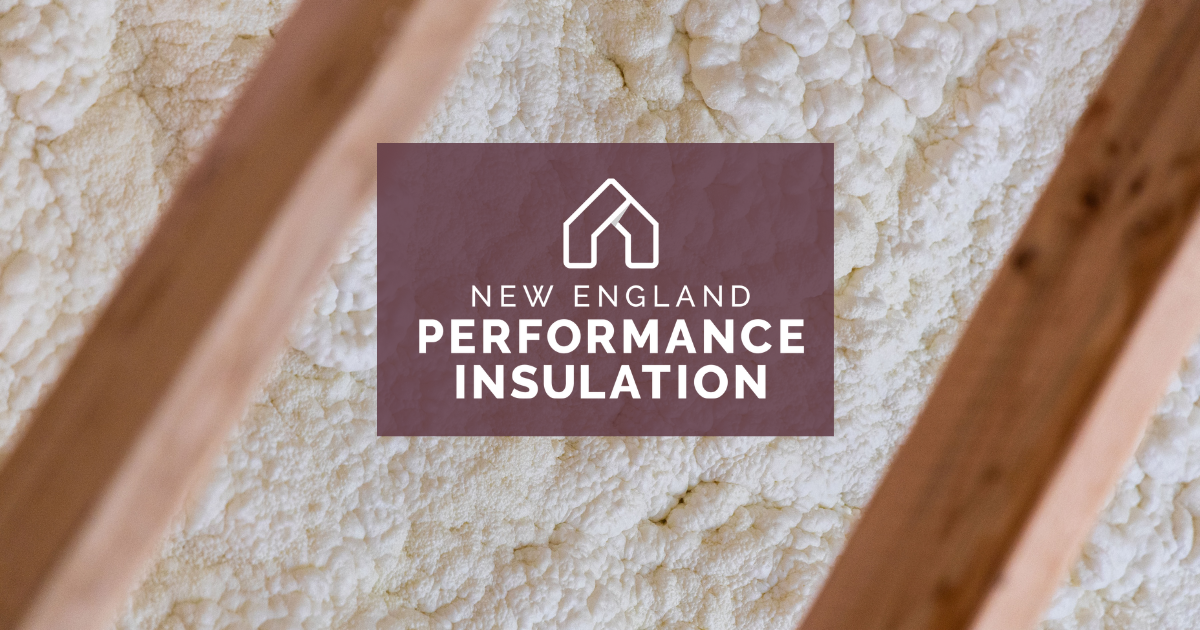 New England Performance Insulation logo on a brown plaque over beige insulation