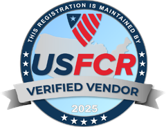 A logo for usfcr verified vendor in 2025