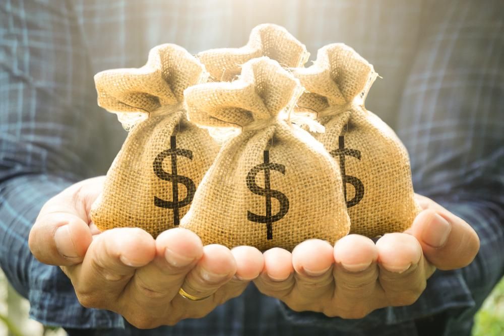 A Person Is Holding Three Bags of Money in Their Hands — Sunshine Coast Financial Advisers in Caloundra, QLD
